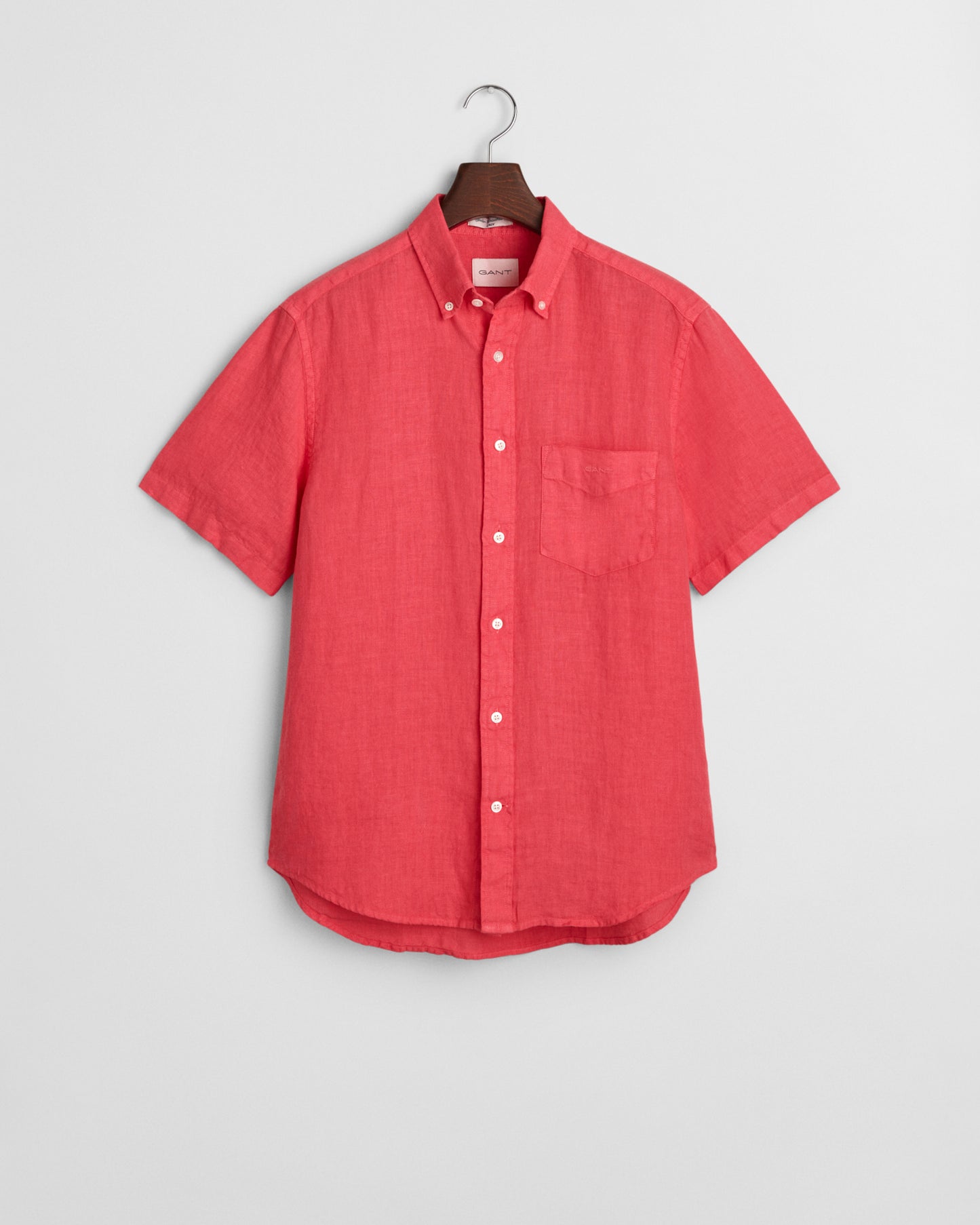 WATERMELON RED, REG GMNT DYED LINEN SS SHIRT, FLAT-LAY BY GANT AU.