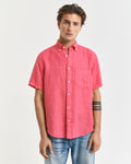 MODEL WEARING REG GMNT DYED LINEN SS SHIRT