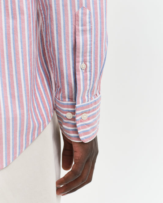 MODEL WEARING REG CLASSIC OXFORD STRIPE SHIRT