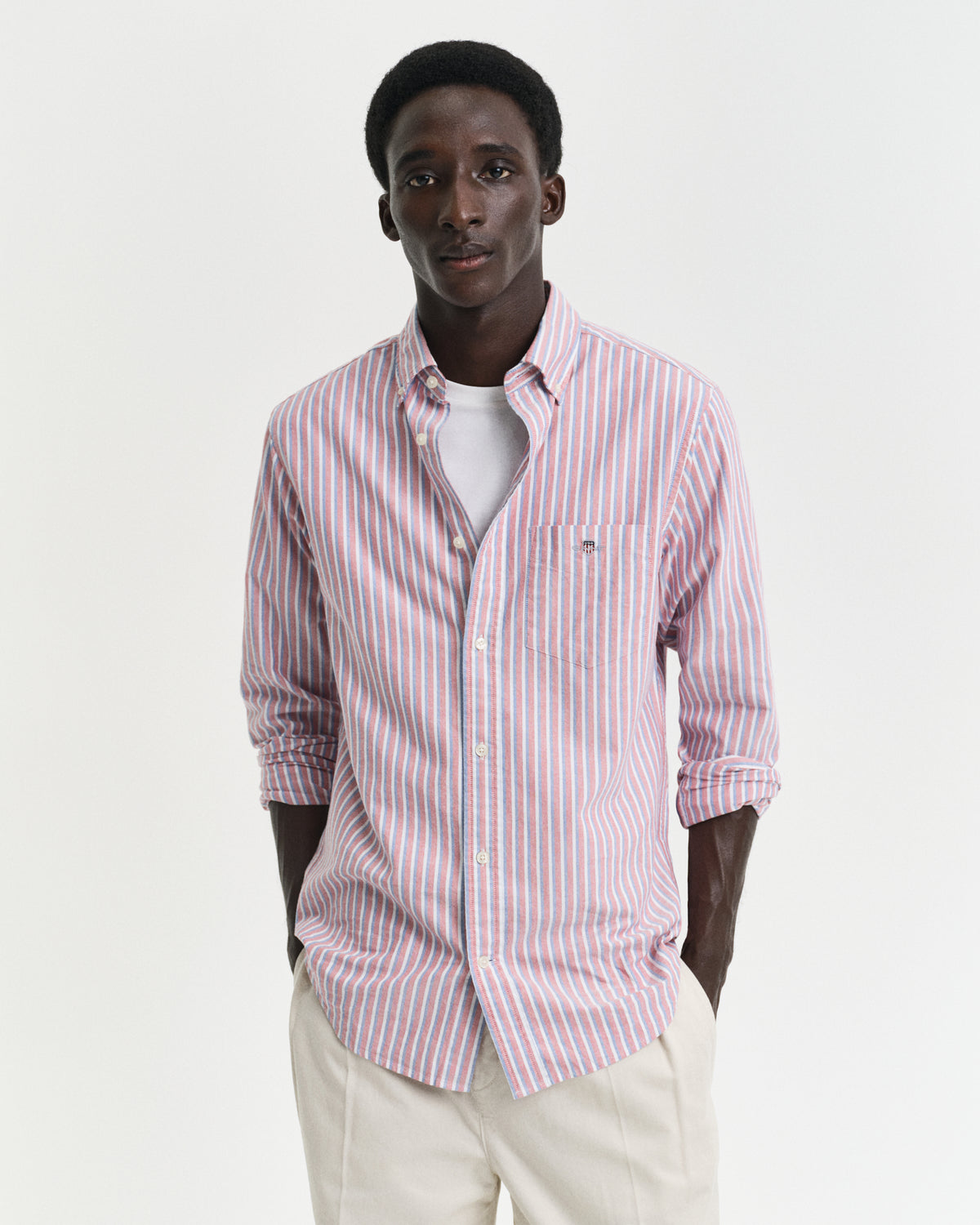RUBY RED, REG CLASSIC OXFORD STRIPE SHIRT, FRONT-VIEW BY GANT AU.