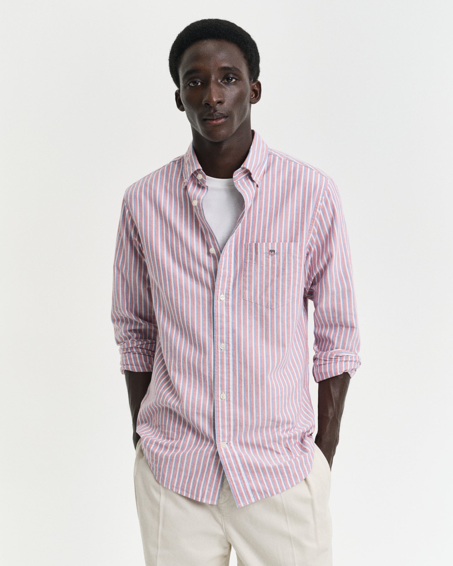 RUBY RED, REG CLASSIC OXFORD STRIPE SHIRT, FRONT-VIEW BY GANT AU.