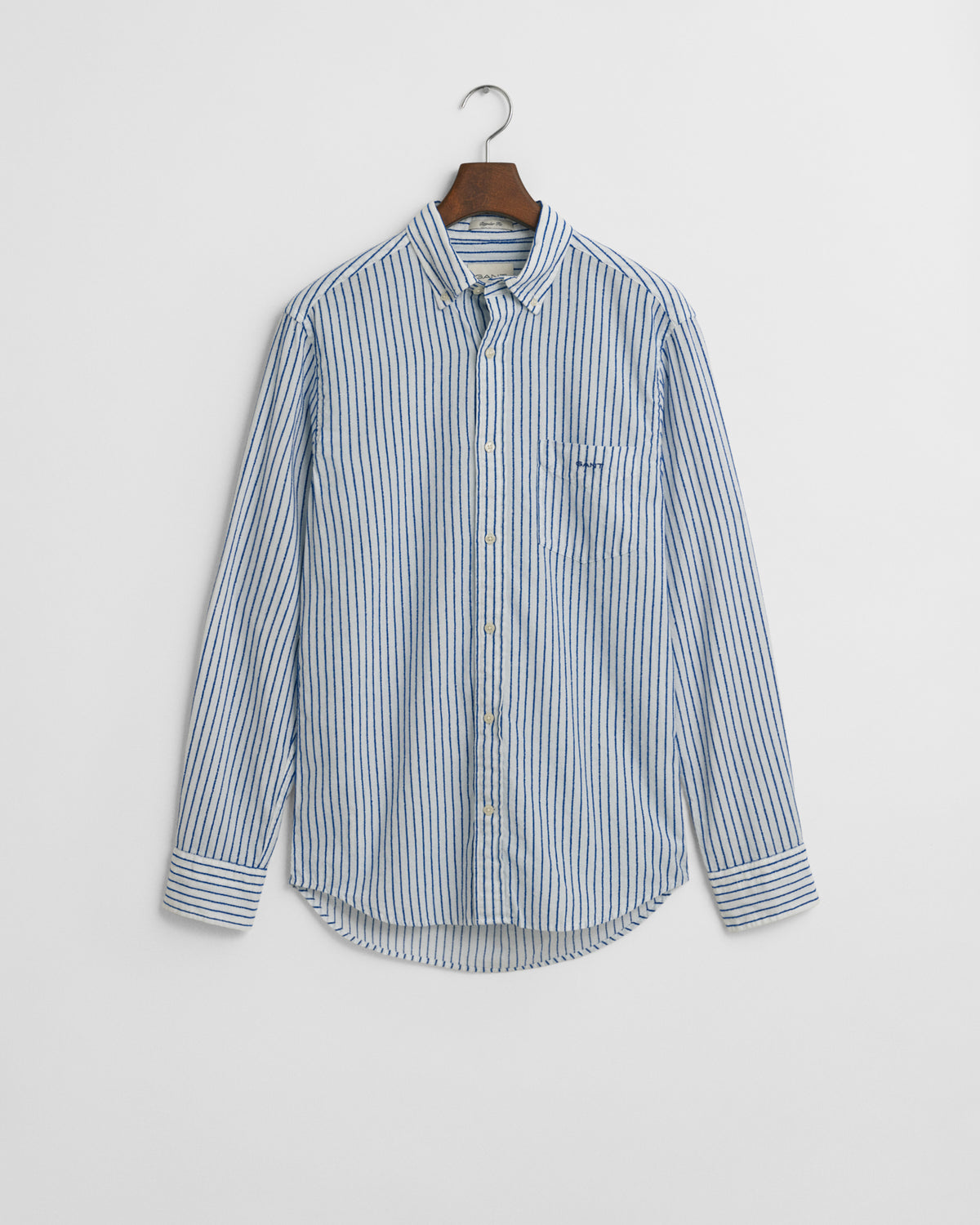 RICH BLUE, REG TEXTURE STRIPE SHIRT, FLAT-LAY BY GANT AU.