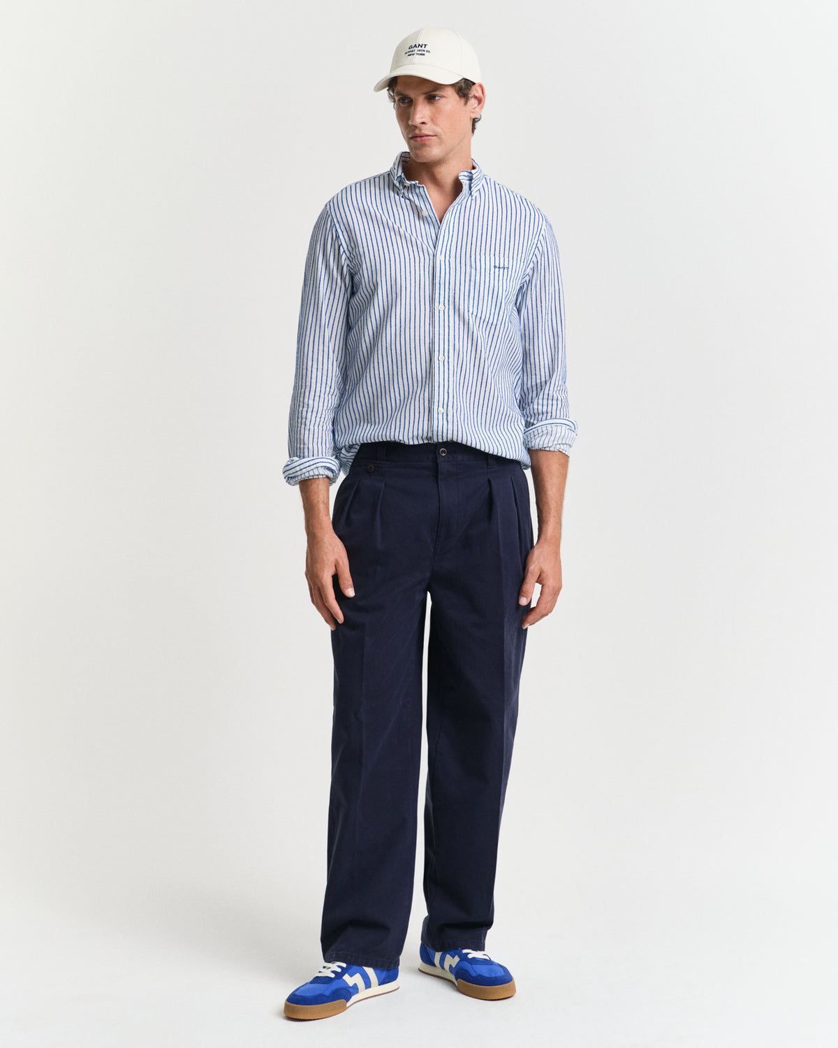 RICH BLUE, REG TEXTURE STRIPE SHIRT BY GANT AU.