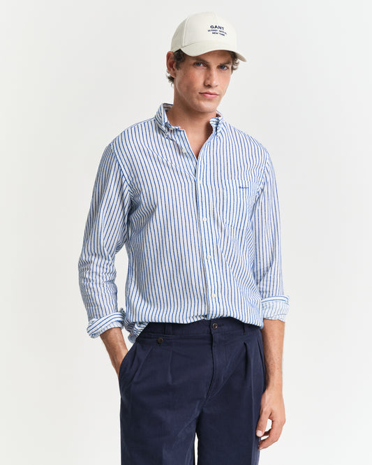 RICH BLUE, REG TEXTURE STRIPE SHIRT, FRONT-VIEW BY GANT AU.