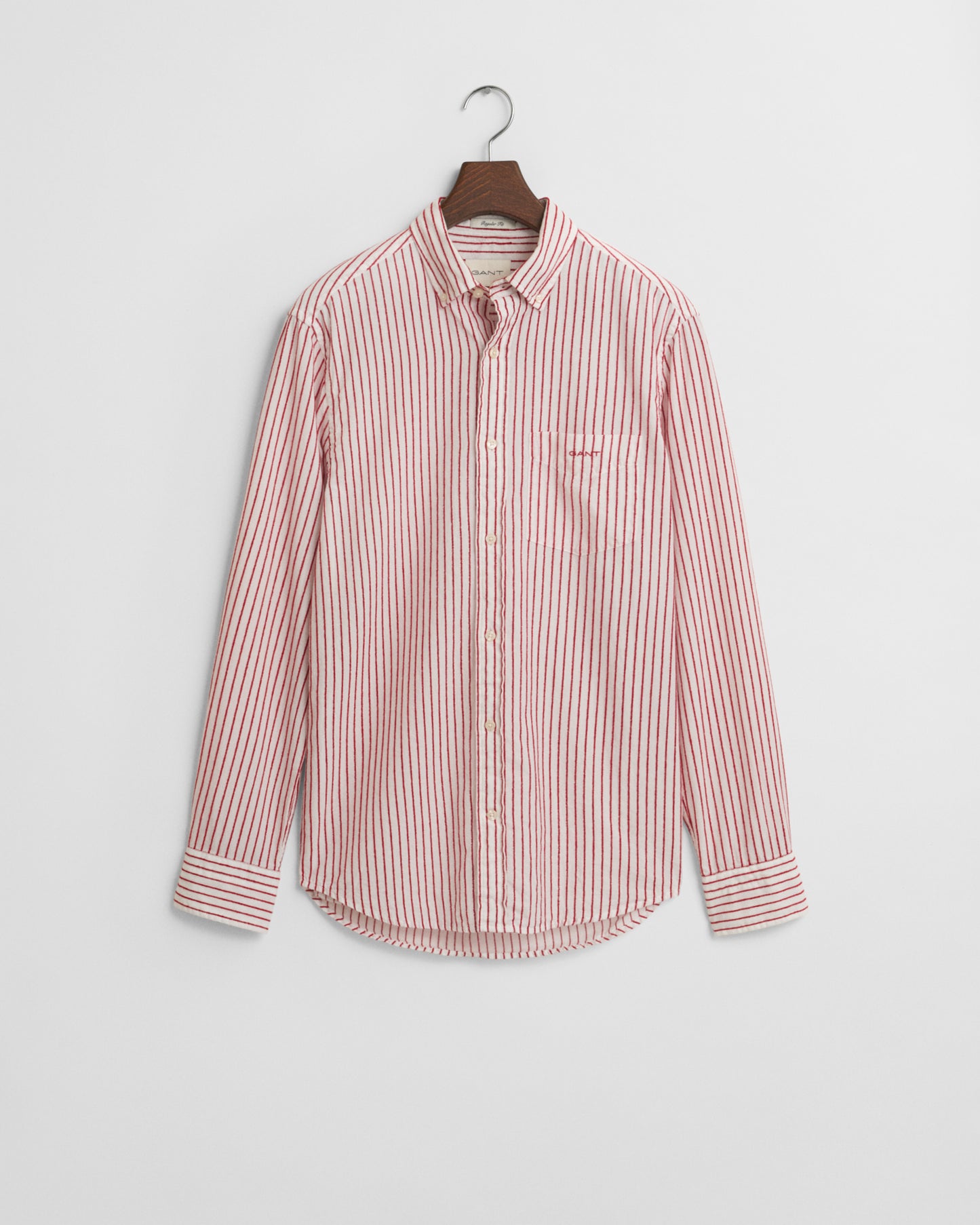RUBY RED, REG TEXTURE STRIPE SHIRT, FLAT-LAY BY GANT AU.