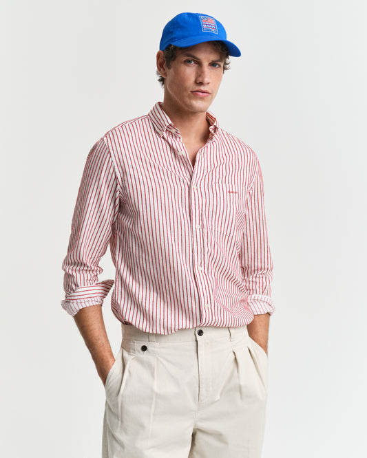 RUBY RED, REG TEXTURE STRIPE SHIRT, FRONT-VIEW BY GANT AU.