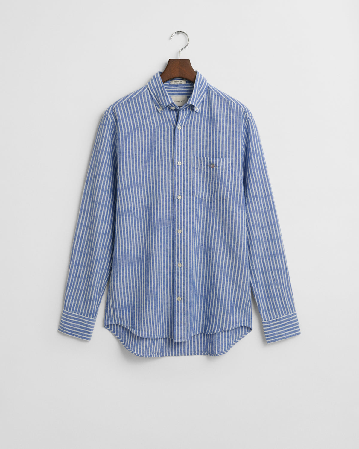 RICH BLUE, REG COTTON LINEN STRIPE SHIRT, FLAT-LAY BY GANT AU.
