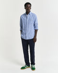 RICH BLUE, REG COTTON LINEN STRIPE SHIRT BY GANT AU.