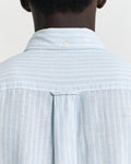 MODEL WEARING REG COTTON LINEN STRIPE SHIRT