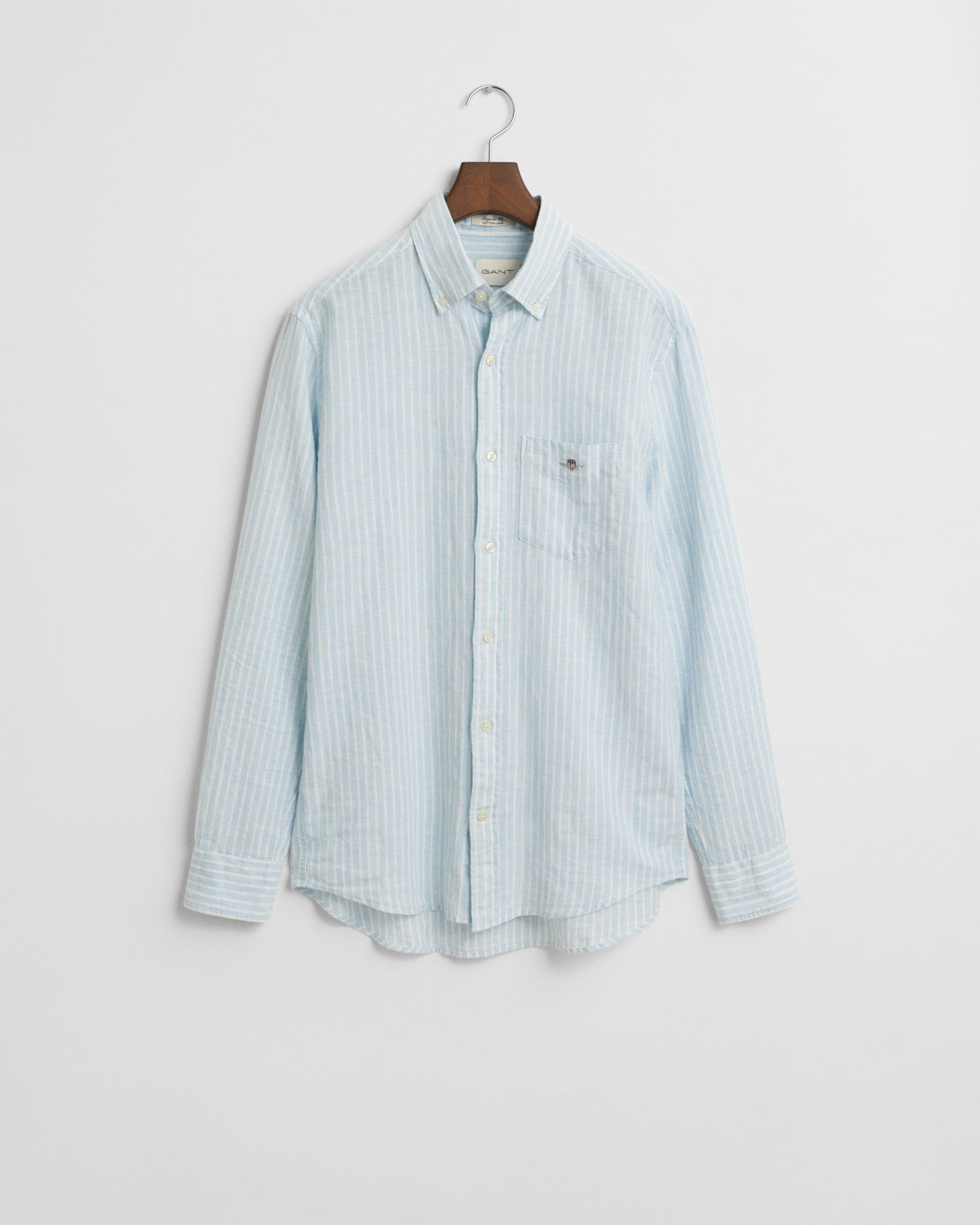 FRESH BLUE, REG COTTON LINEN STRIPE SHIRT, FLAT-LAY BY GANT AU.