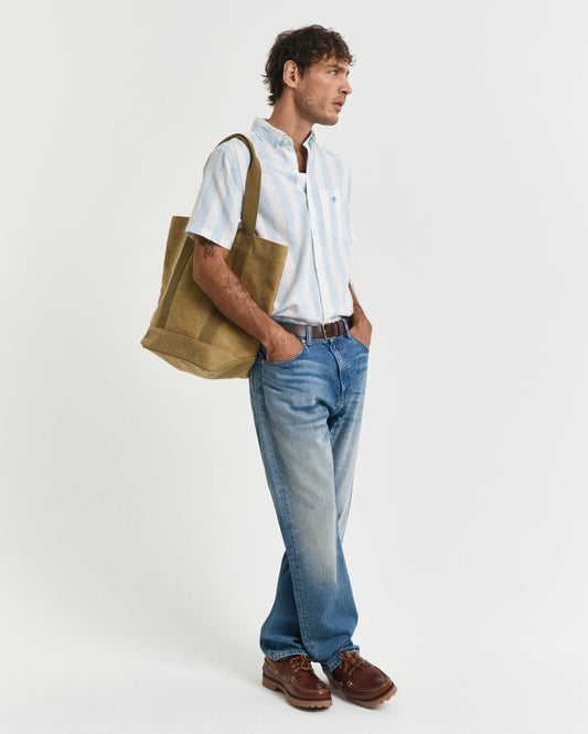 FRESH BLUE, REG COTTON LINEN STRIPE SS SHIRT BY GANT AU.