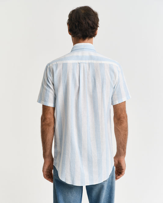 FRESH BLUE, REG COTTON LINEN STRIPE SS SHIRT, BACK-VIEW BY GANT AU.