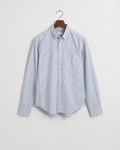 RICH BLUE, REG SEERSUCKER STRIPE SHIRT, FLAT-LAY BY GANT AU.