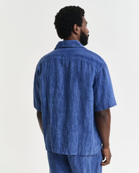 RICH BLUE, REL LINEN RESORT SHIRT, BACK-VIEW BY GANT AU.