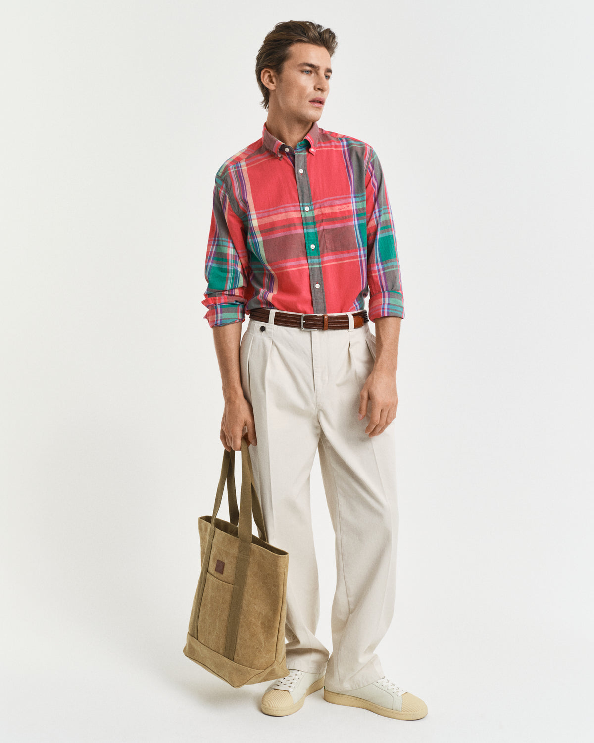 WATERMELON RED, REG INDIAN MADRAS  SHIRT BY GANT AU.