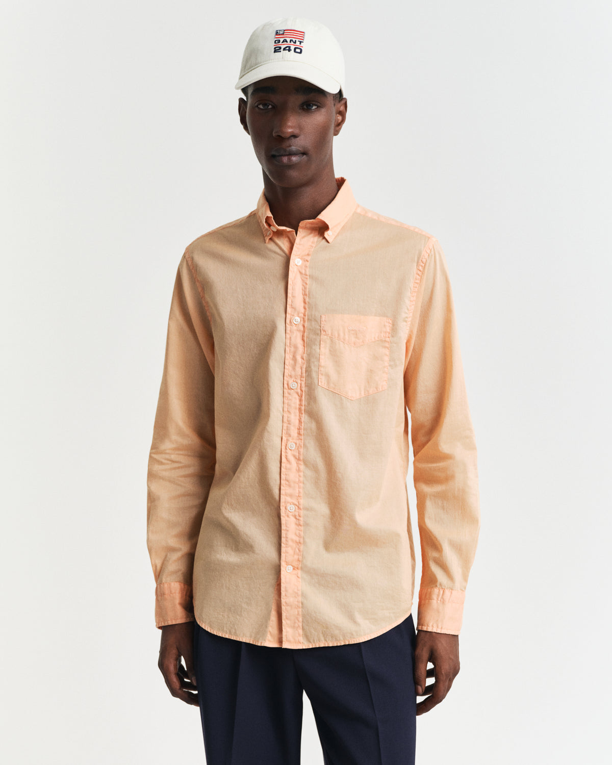 MODEL WEARING REG SUNFADED VOILE SHIRT