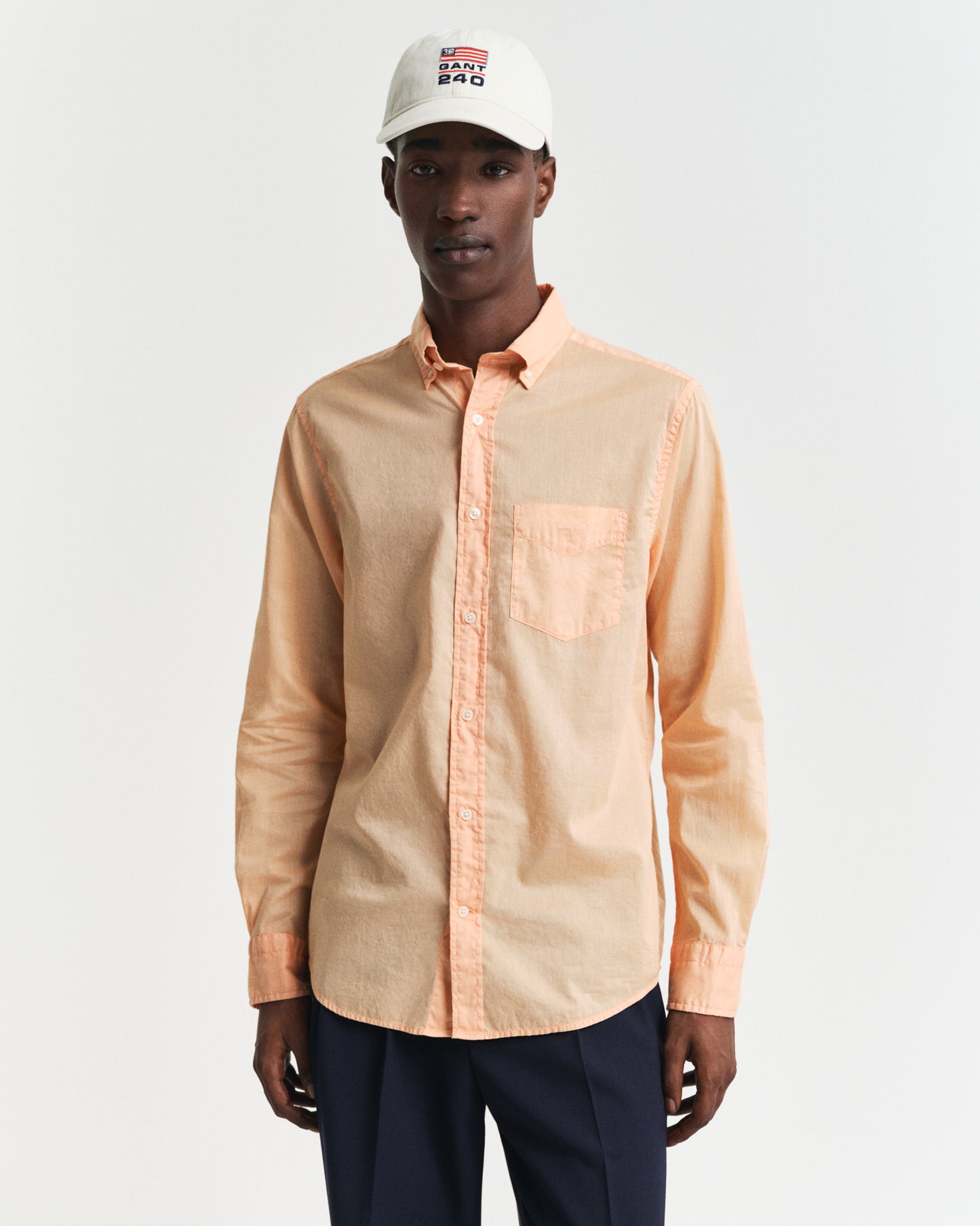 MODEL WEARING REG SUNFADED VOILE SHIRT