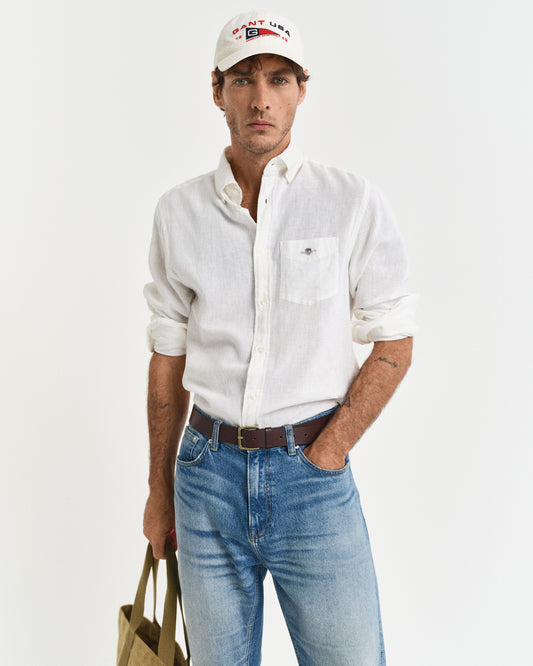WHITE, REG COTTON LINEN SHIRT, FRONT-VIEW BY GANT AU.
