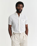 WHITE, REG COTTON LINEN SS SHIRT, FRONT-VIEW BY GANT AU.