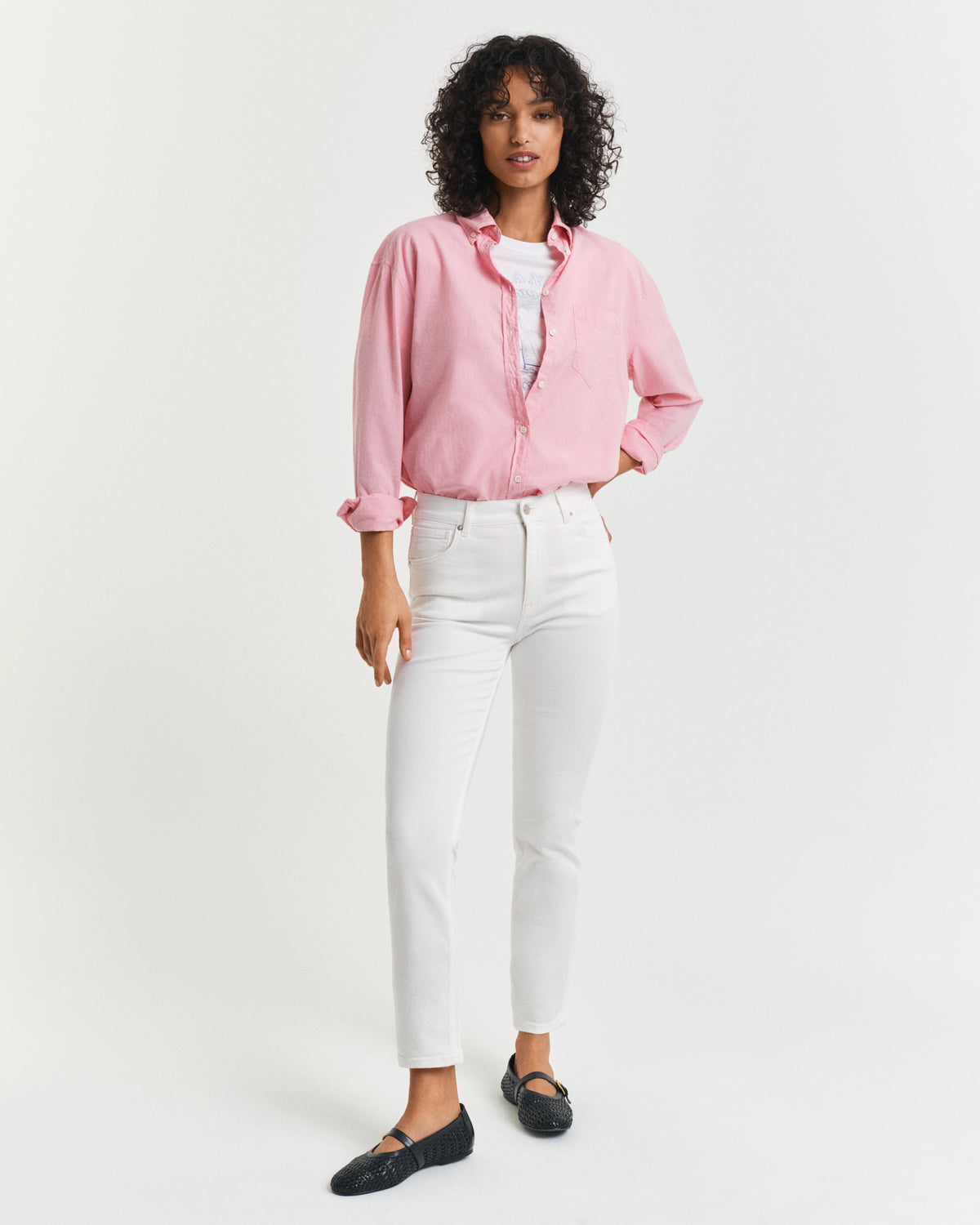 EGGSHELL, SLIM CROPPED WHITE JEANS, FRONT-VIEW BY GANT AU.