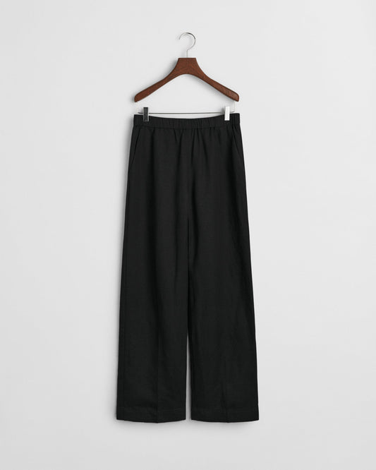 BLACK, LINEN BLEND PULL ON PANTS, FRONT-VIEW BY GANT AU.
