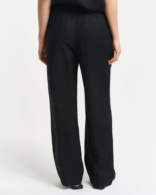 BLACK, LINEN BLEND PULL ON PANTS, BACK-VIEW BY GANT AU.