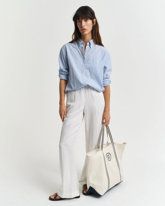 EGGSHELL, LINEN BLEND PULL ON PANTS BY GANT AU.