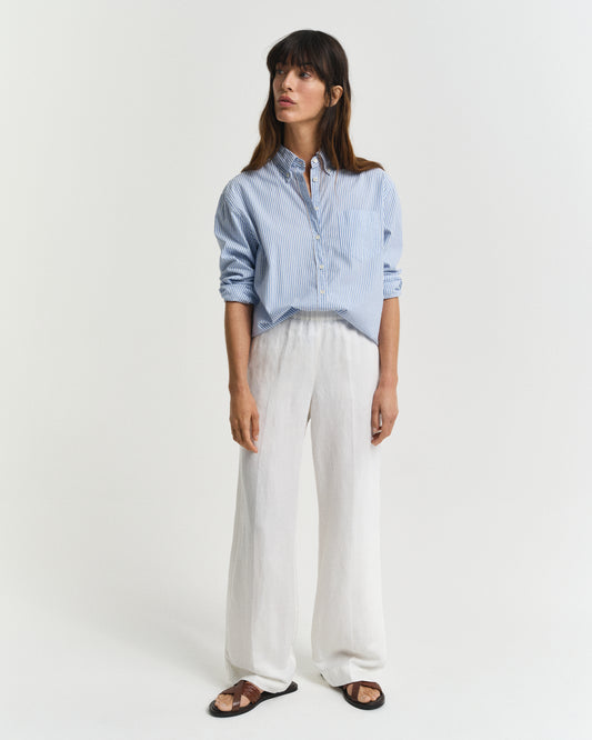 EGGSHELL, LINEN BLEND PULL ON PANTS, FRONT-VIEW BY GANT AU.