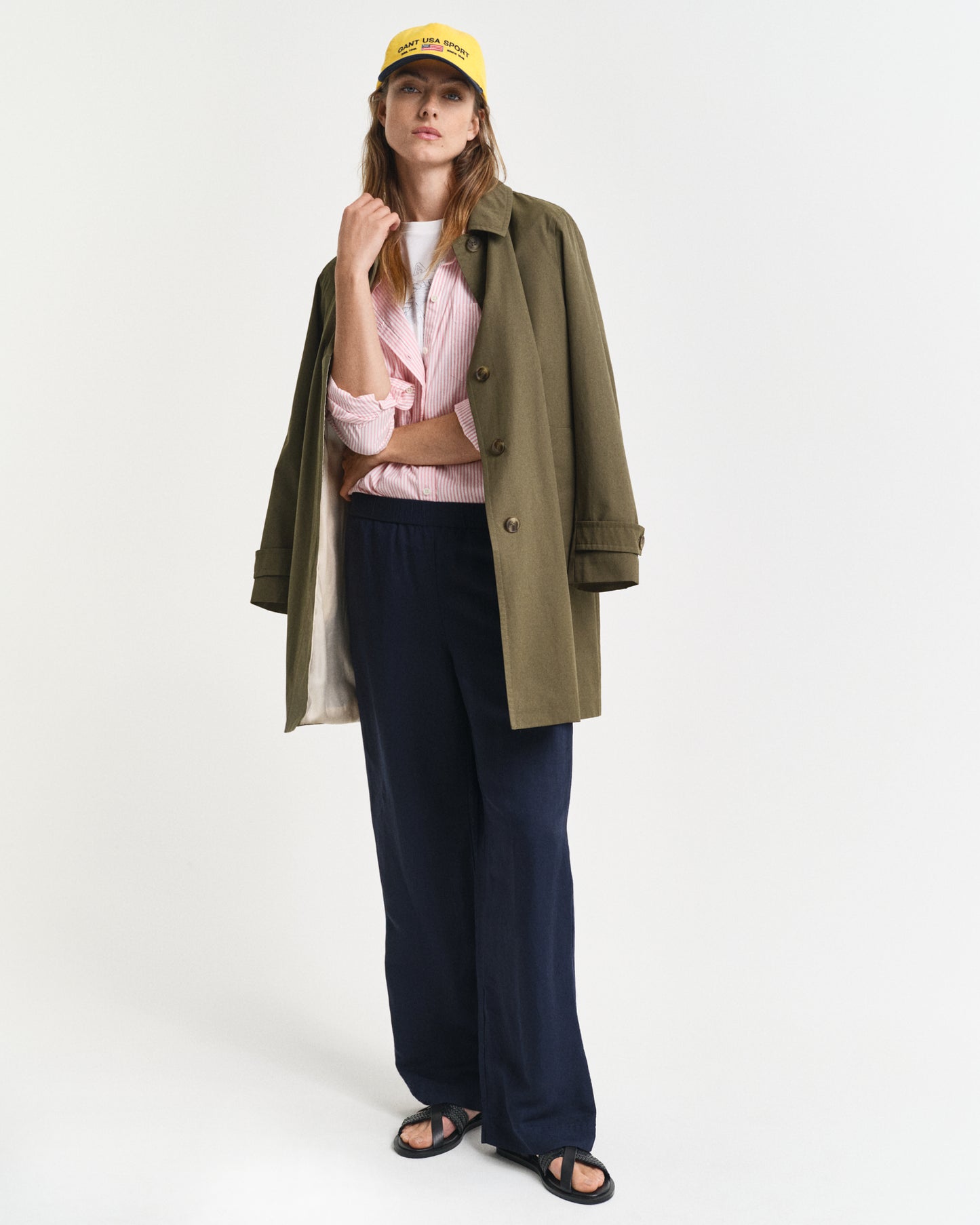 EVENING BLUE, LINEN BLEND PULL ON PANTS BY GANT AU.