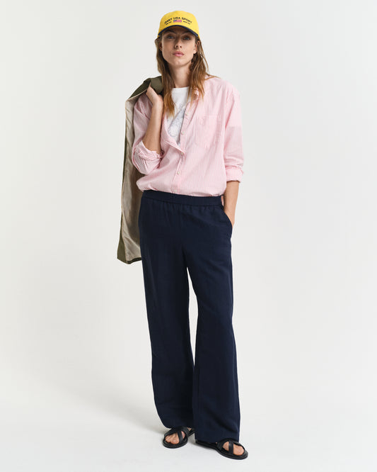 EVENING BLUE, LINEN BLEND PULL ON PANTS, FRONT-VIEW BY GANT AU.