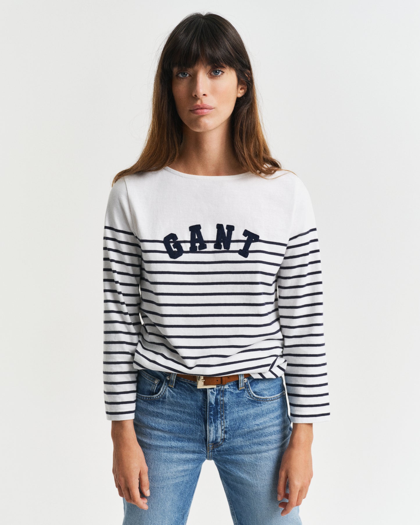 EVENING BLUE, REG BRETON BOAT NECK T-SHIRT, FRONT-VIEW BY GANT AU.