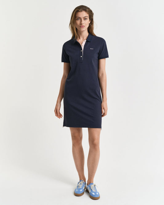 EVENING BLUE, CONTRAST COLLAR PIQUE POLO DRESS BY GANT AU.