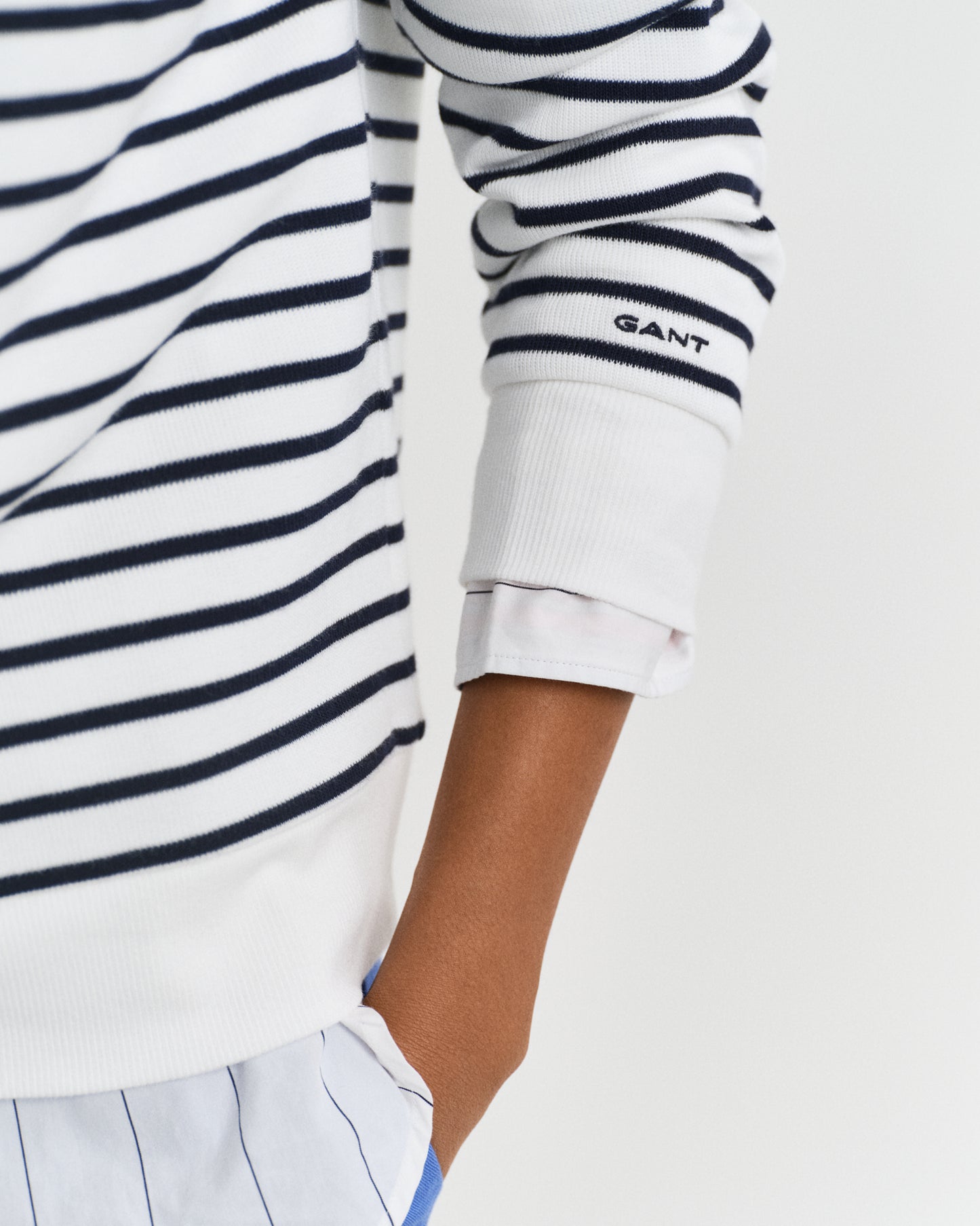 MODEL WEARING BRETON RIB HALF ZIP SWEAT