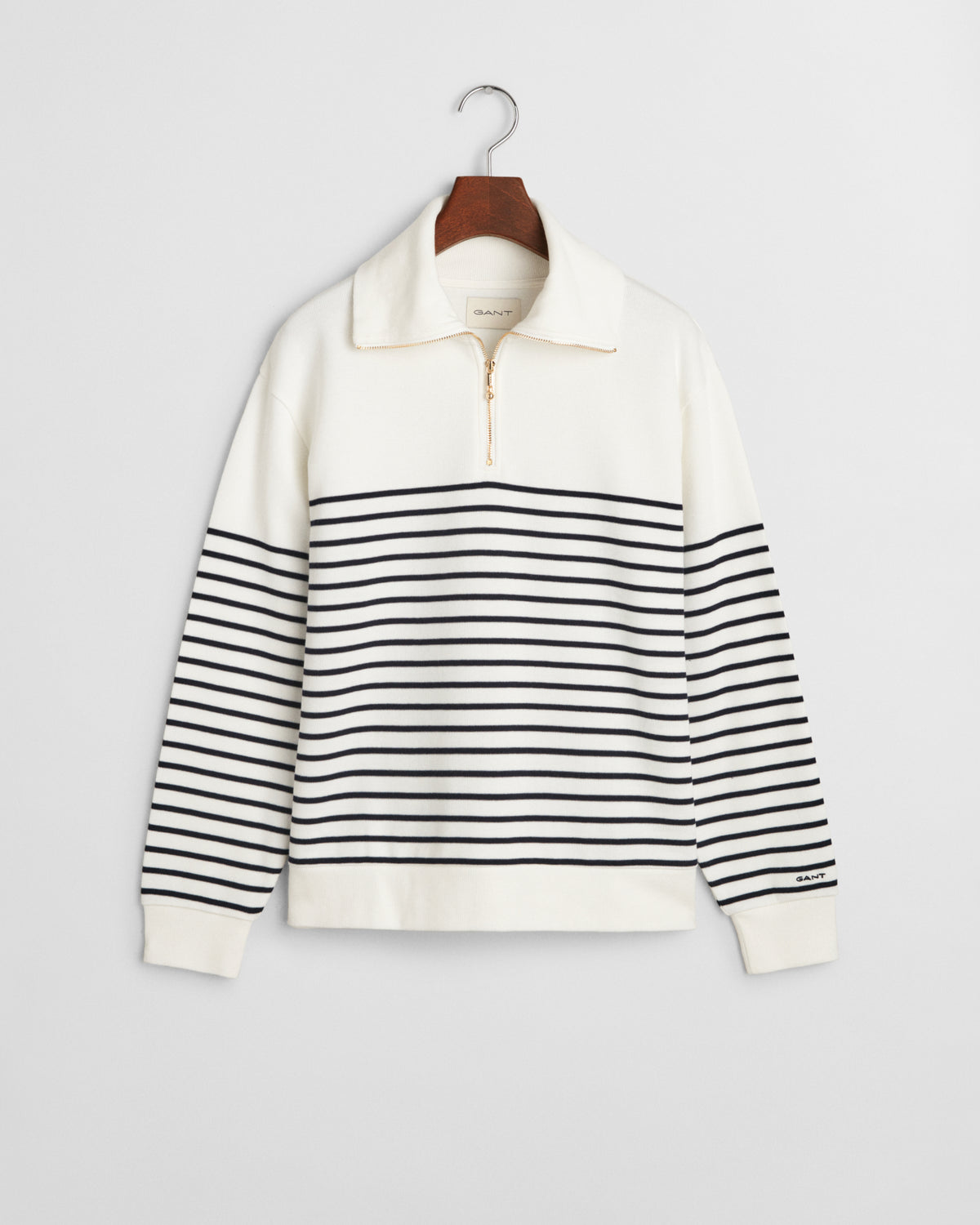 EGGSHELL, BRETON RIB HALF ZIP SWEAT, FLAT-LAY BY GANT AU.