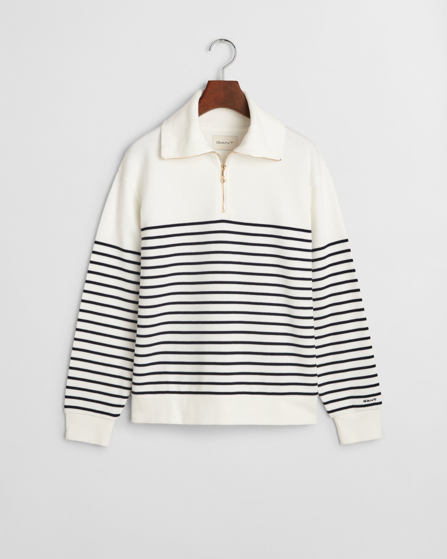 EGGSHELL, BRETON RIB HALF ZIP SWEAT, FLAT-LAY BY GANT AU.