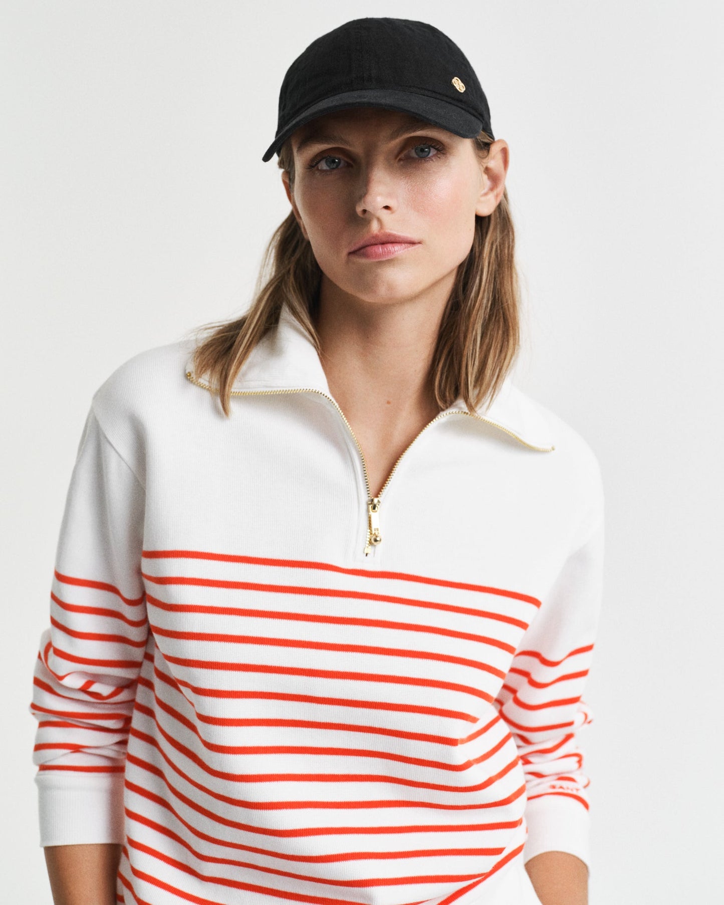ORANGE RED, BRETON RIB HALF ZIP SWEAT, CLOSE-UP BY GANT AU.