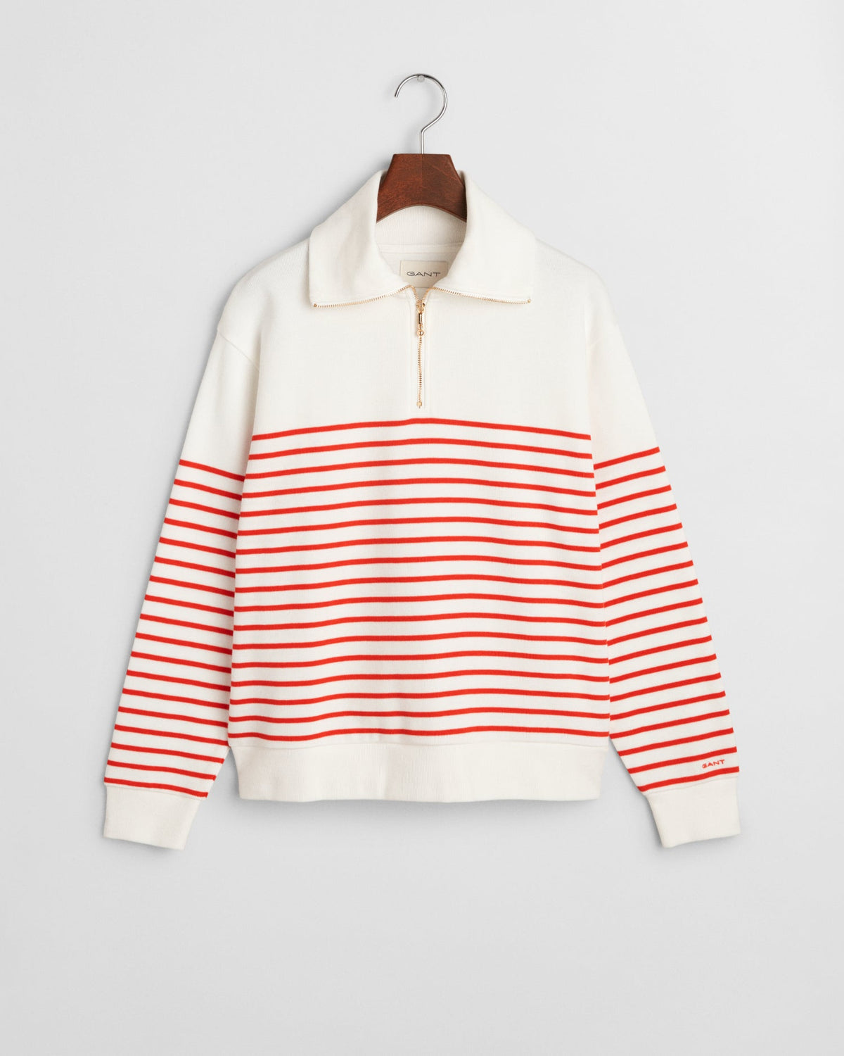 ORANGE RED, BRETON RIB HALF ZIP SWEAT, FLAT-LAY BY GANT AU.