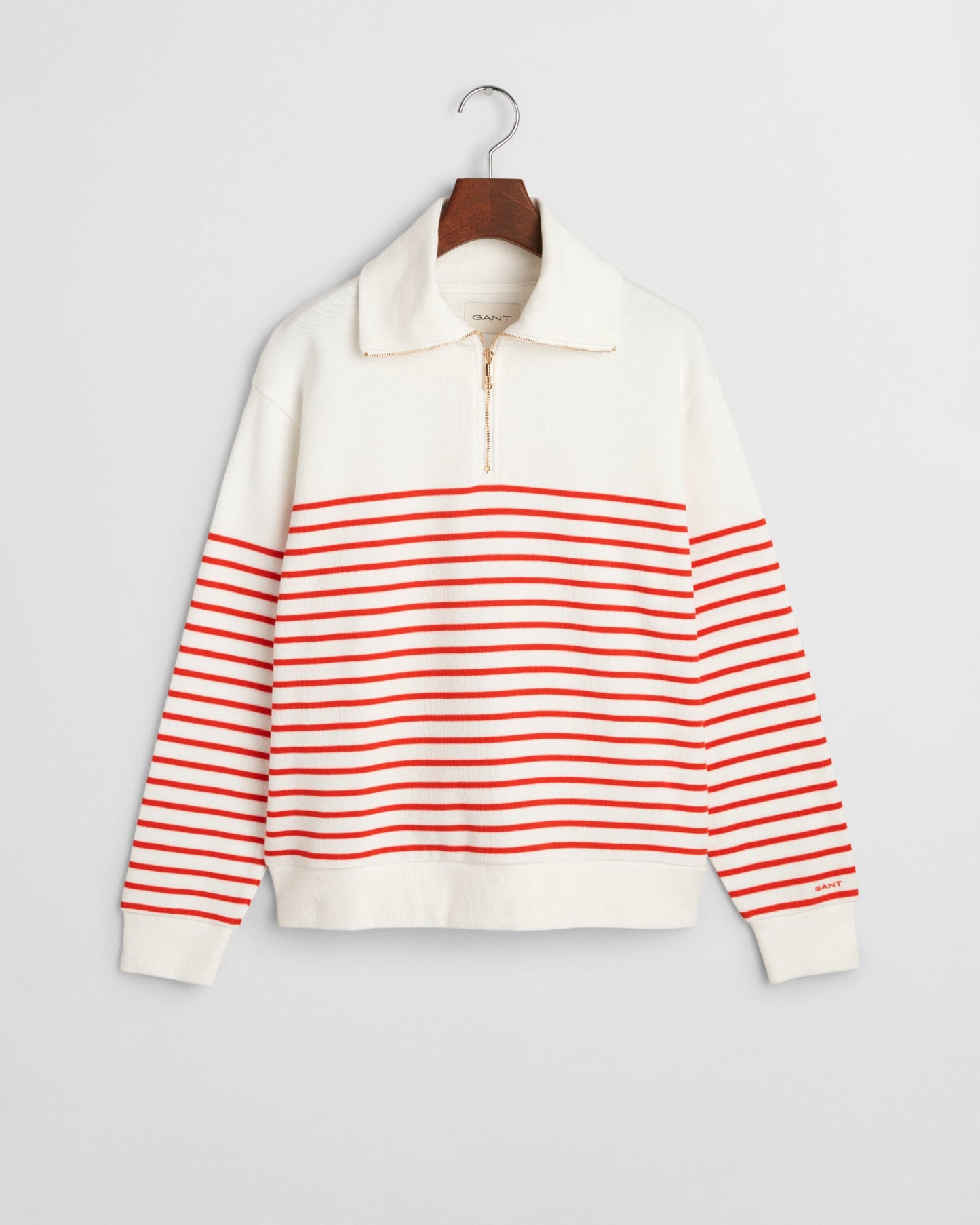 ORANGE RED, BRETON RIB HALF ZIP SWEAT, FLAT-LAY BY GANT AU.
