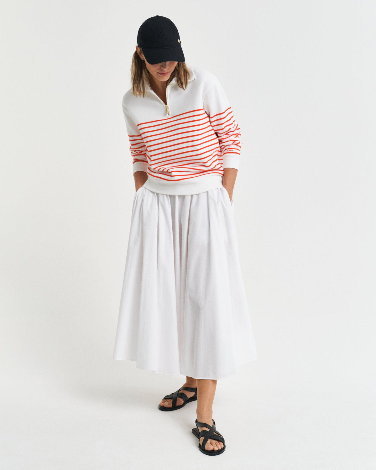 ORANGE RED, BRETON RIB HALF ZIP SWEAT BY GANT AU.