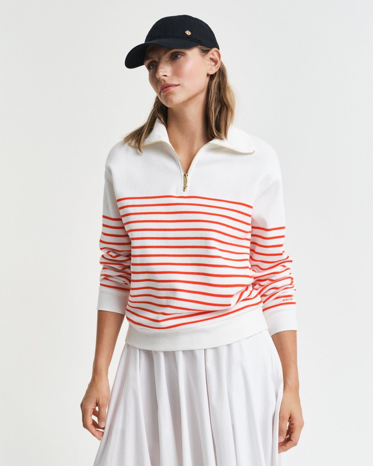 ORANGE RED, BRETON RIB HALF ZIP SWEAT, FRONT-VIEW BY GANT AU.