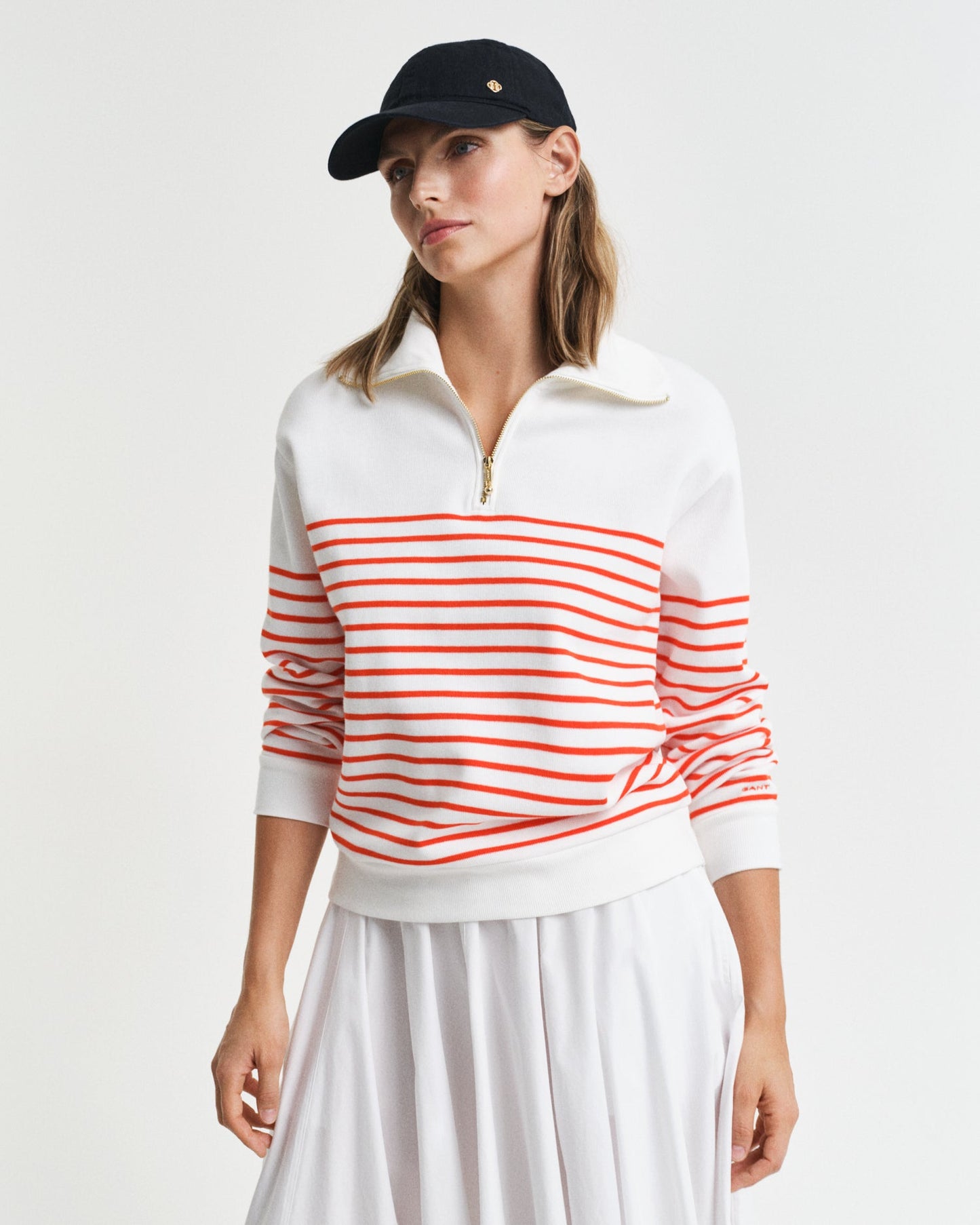 ORANGE RED, BRETON RIB HALF ZIP SWEAT, FRONT-VIEW BY GANT AU.