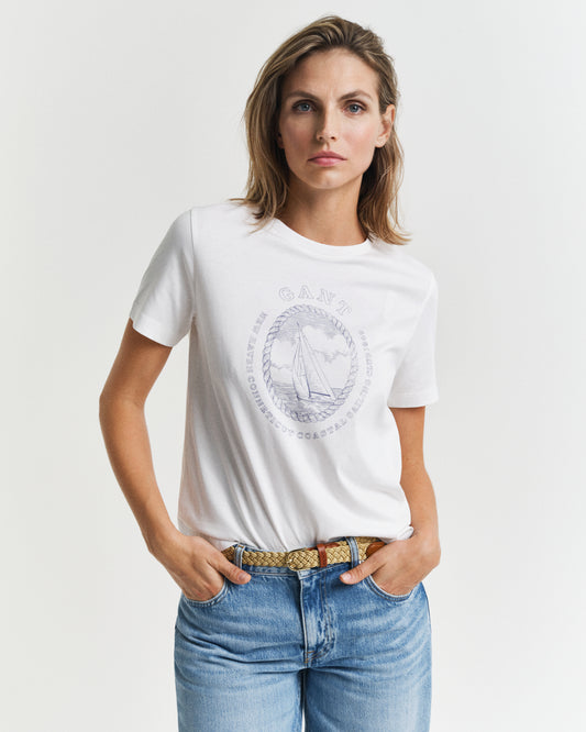EGGSHELL, REG GRAPHIC SS T-SHIRT, FRONT-VIEW BY GANT AU.