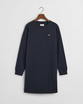 EVENING BLUE, SHIELD C-NECK SWEAT DRESS, FLAT-LAY BY GANT AU.
