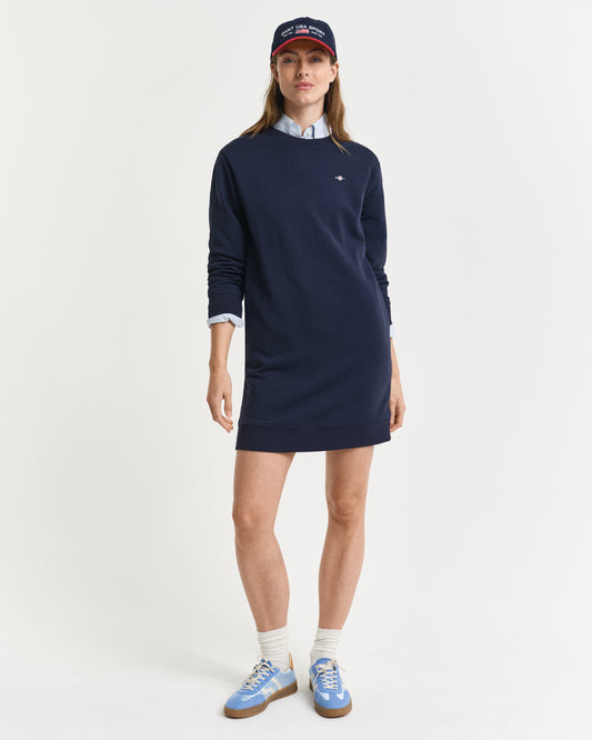 EVENING BLUE, SHIELD C-NECK SWEAT DRESS, FRONT-VIEW BY GANT AU.