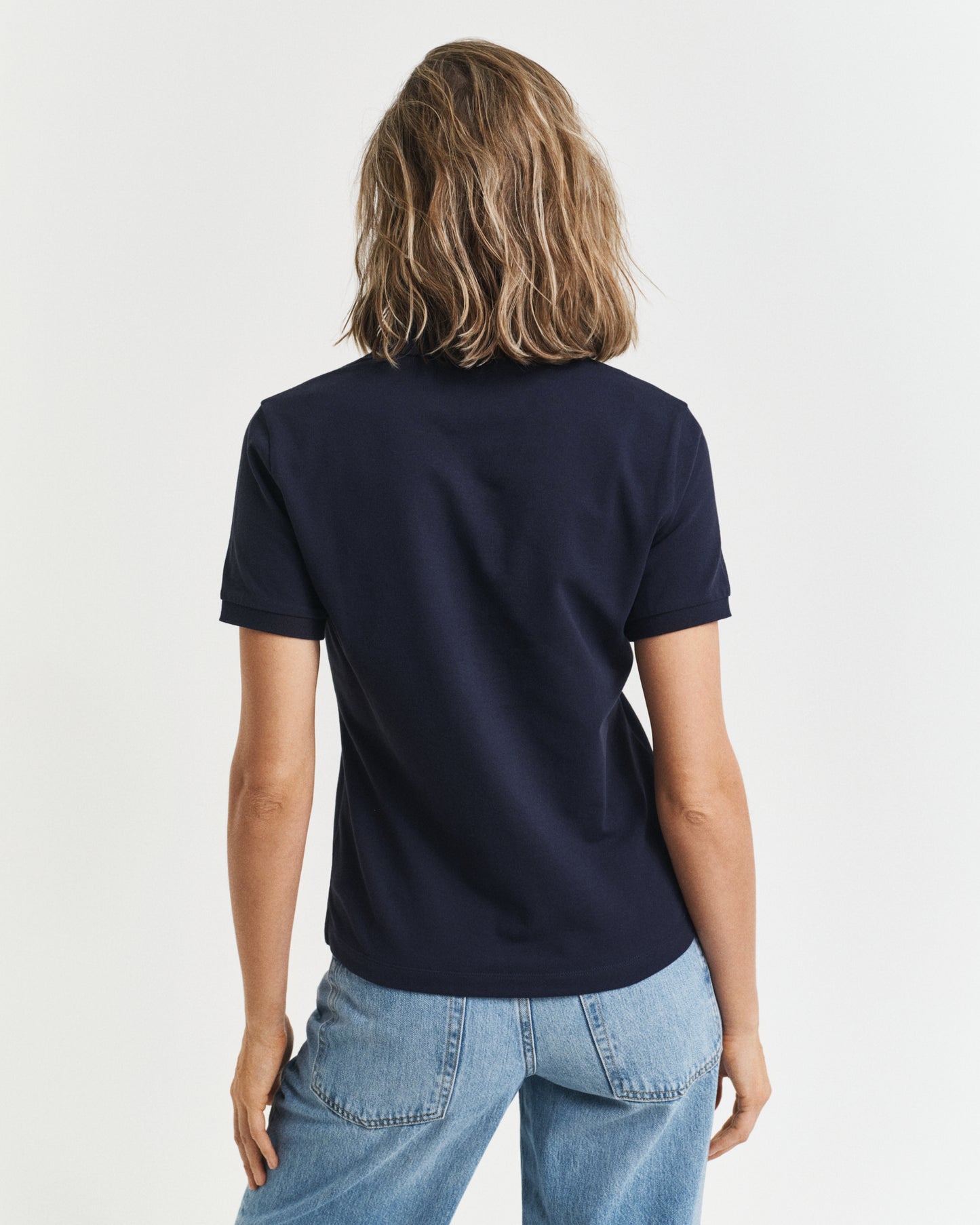EVENING BLUE, CONTRAST COLLAR SS PIQUE POLO, BACK-VIEW BY GANT AU.
