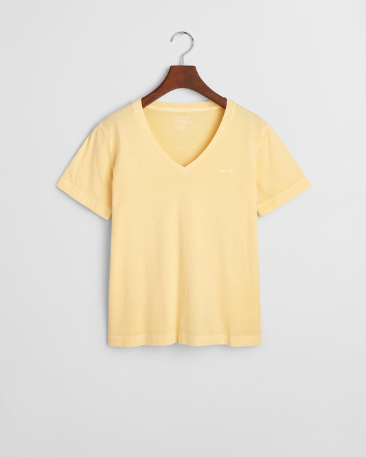 DUSTY LIGHT YELLOW, REG SUNFADED SS V-NECK T-SHIRT BY GANT AU.