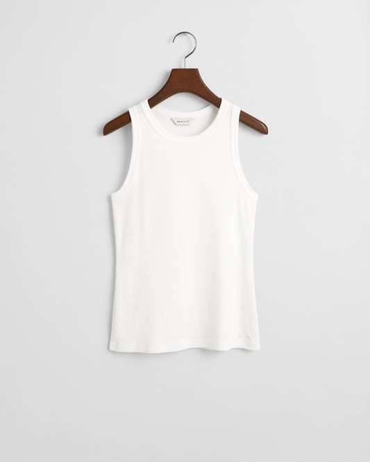 WHITE, HIGH NECK RIB TANK TOP, FLAT-LAY BY GANT AU.