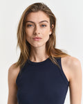 EVENING BLUE, HIGH NECK RIB TANK TOP, CLOSE-UP BY GANT AU.