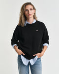 BLACK, SHIELD C-NECK SWEAT, FRONT-VIEW BY GANT AU.