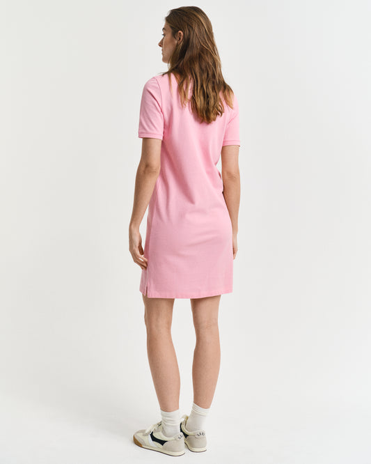 GERANIUM PINK, SHIELD SS PIQUE POLO DRESS, BACK-VIEW BY GANT AU.